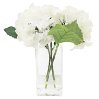 Providence White Real Feel Hydrangea Arrangement in Glass Pot, 10"