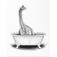 Dinosaur In Bathtub Canvas Wall Art, 12x16