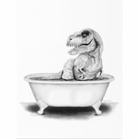 T. Rex In Bathtub Canvas Wall Art, 12x16