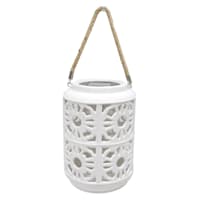 Providence White Ceramic Outdoor Solar Lantern, 8"