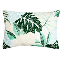 Found & Fable Green Leaf Embroidered Lumbar Outdoor Throw Pillow, 14x20