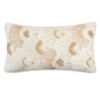 Found & Fable Natural & White Fan Embroidered Lumbar Outdoor Throw Pillow, 14x20