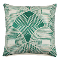 Found & Fable Green & White Geo Embroidered Square Outdoor Throw Pillow, 20"