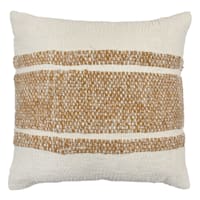Honeybloom Tan & White Block Stripe Square Outdoor Throw Pillow, 18"