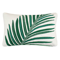 Found & Fable Green Palm Embroidered Lumbar Outdoor Throw Pillow, 14x20