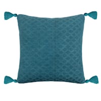 Found & Fable Dark Turquoise Textured Outdoor Throw Pillow with Tassels, 20"