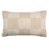 Honeybloom Tan Checkered Lumbar Outdoor Throw Pillow, 14x24