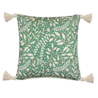 Honeybloom Green & White Embroidered Floral Outdoor Throw Pillow with Tassels, 18"