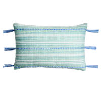 Ty Pennington Aqua Blue Textured Stripe Lumbar Outdoor Throw Pillow with Tassels, 14x22