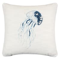 Ty Pennington White & Blue Jellyfish Embroidered Square Outdoor Throw Pillow, 18"