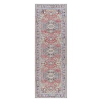 Amelie Burgundy Medallion Washable Runner, 2x8