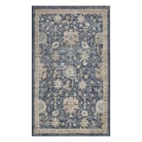 Navy Blue Floral Print Washable Accent Rug, 27x45