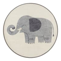 Tiny Dreamers Elephant Round Washable Accent Rug, 3'