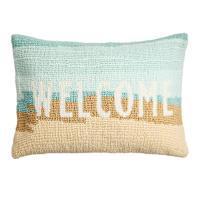 Ty Pennington Blue & Tan Welcome Hook Lumbar Outdoor Throw Pillow, 14x20