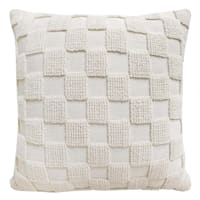 Honeybloom Tan Tufted Checkered Square Outdoor Throw Pillow, 18"