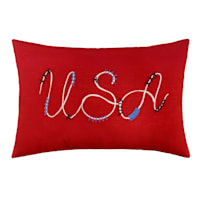 Red USA Embroidered Lumbar Outdoor Throw Pillow, 14x20