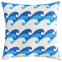 Blue & White Graphic Wave Square Outdoor Throw Pillow, 17"