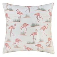 Providence White & Pink Flamingo Square Outdoor Throw Pillow, 17"