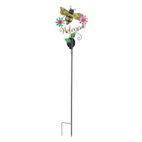 Welcome Bee Metal Solar Yard Stake, 36"