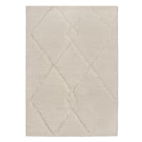(A514) Found & Fable Ivory Diamond Patterned Wool Area Rug, 8x10