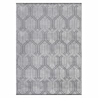 (B868) Crosby St. Kilim Grey Geo Matrix Washable Area Rug, 5x7
