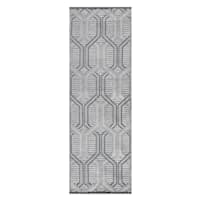 (B868) Crosby St. Kilim Grey Geo Matrix Washable Runner, 2x6