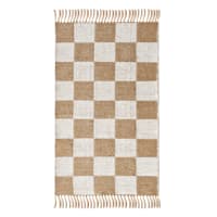 (B871) Honeybloom Brown & Natural Checkered Jute Accent Rug, 2x4