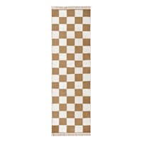 (B871) Honeybloom Brown & Natural Checkered Jute Runner, 2x7