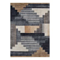 (B874) Crosby St. Dove Navy & Gold Washable Area Rug, 5x7
