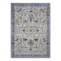 (B876) Dove Ivory & Blue Medallion Washable Area Rug, 5x7
