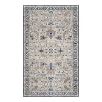 (B876) Dove Ivory & Blue Medallion Washable Accent Rug, 3x5