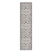 (B876) Dove Ivory & Blue Medallion Washable Runner, 2x8