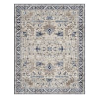 (B876) Dove Ivory & Blue Medallion Washable Area Rug, 8x10