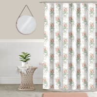 13-Piece Pink Geometric Floral Shower Curtain Set, 70x72