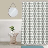 13-Piece Teal Tile Print Shower Curtain Set, 72"