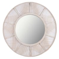 Found & Fable White Round Bamboo Wall Mirror, 35"