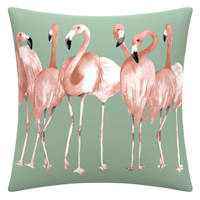 Providence Green & Pink Flamingos Square Outdoor Throw Pillow, 16"