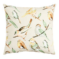 Honeybloom Taupe Birds Square Outdoor Throw Pillow, 16"