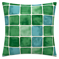 Found & Fable Green & Blue Watercolor Tile Square Outdoor Throw Pillow, 16"