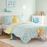 Tiny Dreamers 3-Piece Fairy Garden Blue Daisy Print Comforter Set, Full/Queen