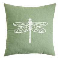 Honeybloom Green Dragonfly Embroidered Square Outdoor Throw Pillow, 18"
