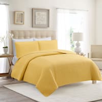 Honeybloom 3-Piece Yellow Washed Microfiber Quilt Set, King