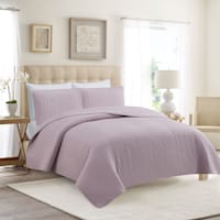 Honeybloom 3-Piece Purple Washed Microfiber Quilt Set, Full/Queen