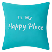 In My Happy Place Turquoise Square Outdoor Throw Pillow, 18"