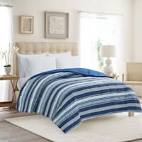 Blue Striped Print Reversible Brushed Microfiber Comforter, Twin/Twin XL