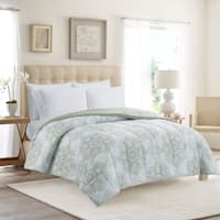 White & Green Medallion Print Reversible Brushed Microfiber Comforter, Twin/Twin XL