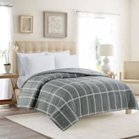 Grey Grid Print Reversible Brushed Microfiber Comforter, Full/Queen