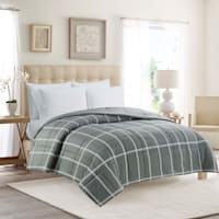 Grey Grid Print Reversible Brushed Microfiber Comforter, King