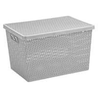 Grey Woven Storage Basket with Lid, 20l
