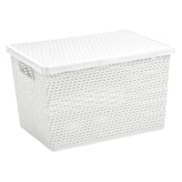White Woven Storage Basket with Lid, 20l
